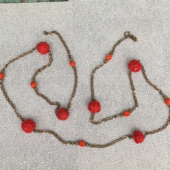 Vintage Orange bead with Gold Chain 24 “ long Necklace - Picture 3 of 7